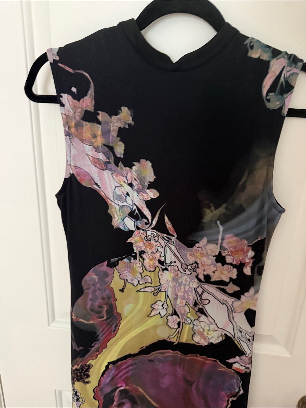 Commense Black Sleeveless Maxi Dress with Purple and Yellow Floral Print - Picture 4 of 7
